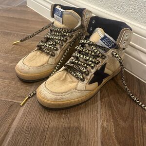 Golden Goose Beige and Black High-Tops with Star Accent